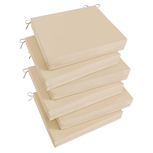 Image of Basic Beyond Outdoor Chair Cushions Set of 6, Square Corner Outdoor Cushions for Patio Furniture, Water Resistant Patio Chair Cushions with 2 Ties, 18.5x16x3, Beige
