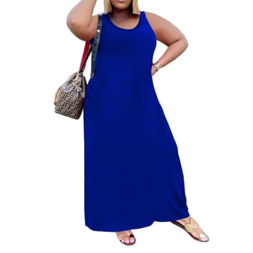 Image of TOPSRANI Womens Plus Size Maxi Dresses for Women Oversize Casual Short Sleeve V Neck Loose Plain Solid Trendy Summer Dress
