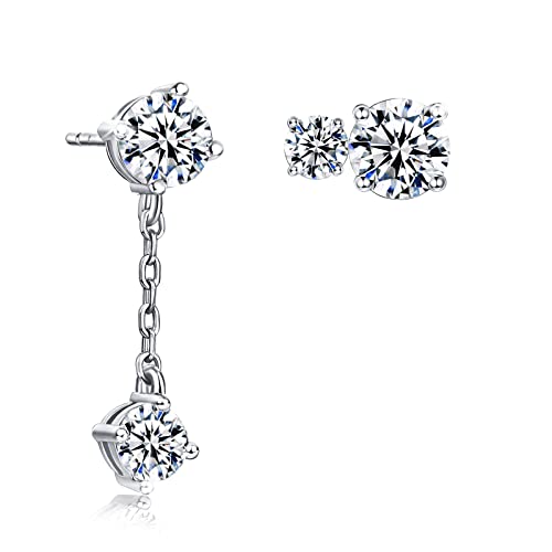 Ohrringe Ohrstecker mit Kette hängend Sterling Silber 925 für Frauen Mädchen, AAA+ Qualität Cubic Zirkonia Ohrringe Asymmetrisches Set, hypoallergene Ohrstecker Cover