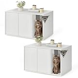 SONGMICS Home Cat Litter Box Enclosure, Superfast Toolless Assembly, Cat House for Large Cats, Display Side Table, Push-to-Open Doors, Minimalist Modern, Set of 2, Snow White UPCL013W01-2J