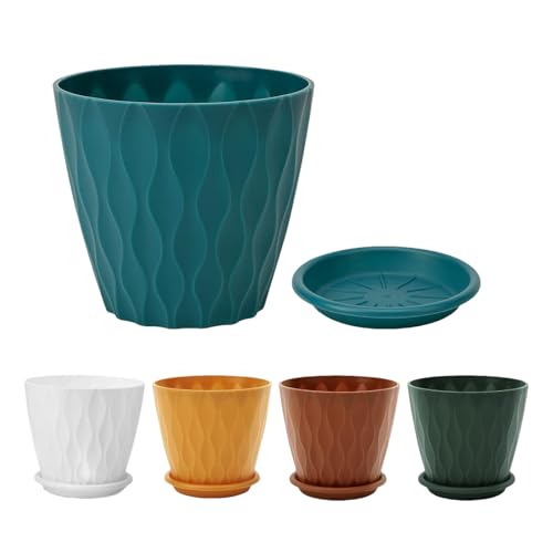 Genérico Macetas - 5 Piezas Jardinera Decorativa con Drenaje Y Plato - Maceta De Patio,para Uso En Ventana, Balcón, Interior, Porche, Patio, Y para Cactus Y Pothos