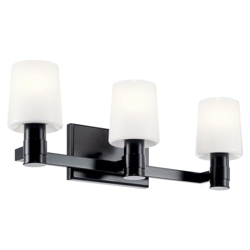 Image of Kichler Adani 3-Light Bathroom Vanity Light Fixture, Modern Wall Lighting with Opal Glass in Black for Bathroom or Powder Room Over Mirror (8.25 inch x 24 inch), 55176BK