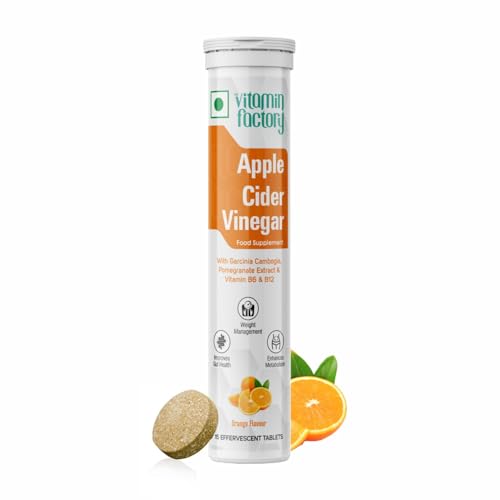 Apple Cider Vinegar with The Mother - Effervescent Tablets 1000MG AVC Enhanced with Garcinia Cambogia, Pomegranate Extract & Vitamin B6 & B12 Orange Flavour (15 Effervescent Tablets)