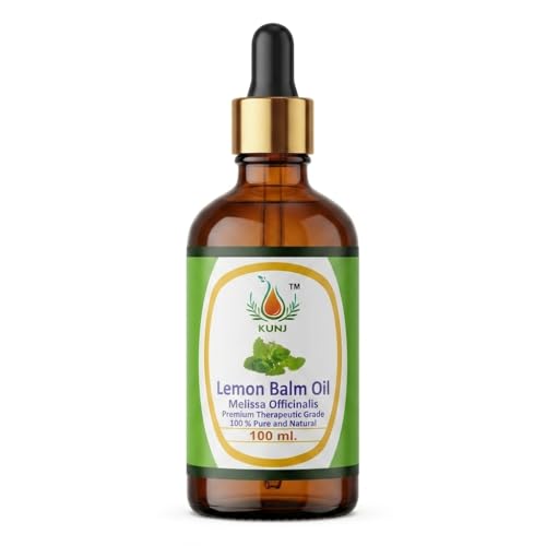 Image of KUNJ Lemon Balm Essential Oil 100ml - Pure Melissa officinalis Oil for Stress Relief, Relaxation, Calm Mood, Sleep Support, Aromatherapy, Diffuser & Skin Care | 100% Natural