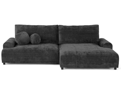 Lisa Design - Nelly - canapé d'angle Droit 4 Places Convertible avec Coffre en Velours texturé, Gris Anthracite