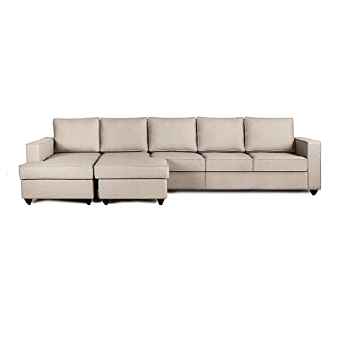 Image of Wakefit Sofa Set | 3 Year Warranty | Sofa 3 Seater, 3 Seater Sofa for Living Room, Wooden Sofa Set, 4 Seater + Left Aligned, Sofa for Living Room - Napper(Omega : Pearl)
