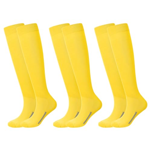 Haysandy 3 Pairs Baseball Socks Bulk Softball Sock Youth High Long Tube Soccer Football Team Boys Girls Adults Sport Sock(Yellow M)