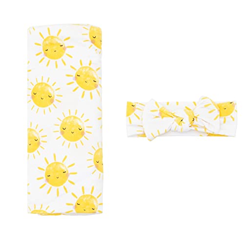 Image of Little Sleepies Swaddle & Headband Bow Set, Viscose from Bamboo Baby Swaddles, Newborn Baby Girl Clothes (Sunshine)