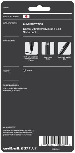 Miniatura 2 de Uniball Signo 207+ - Bolígrafo de gel, paquete de 4 bolígrafos negros medianos de 0.028 in, bolígrafos de tinta de gel, suministros de oficina