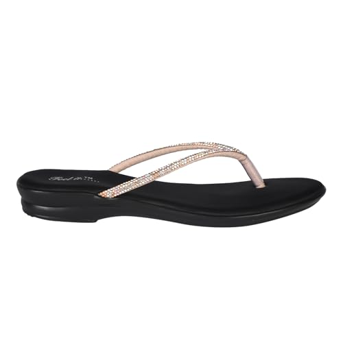 Image of Feel it Women Casual One Toe Flats Sandal, Women's Flat Slip on Embellished Ethnic Sandals Slippers for Party & Wedding