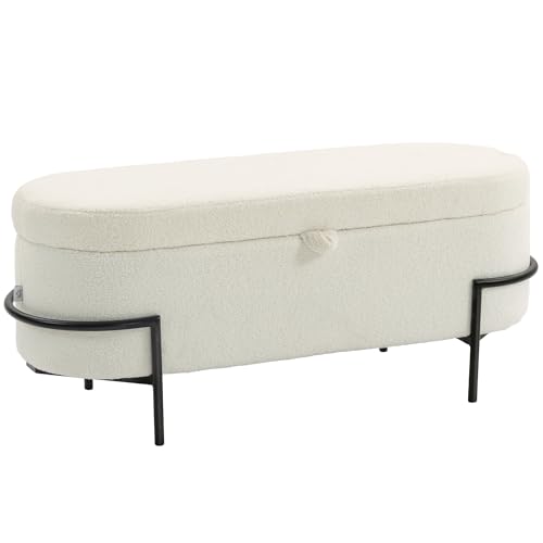 HOMCOM Banquette avec espace de rangement Coffre avec couvercle relevable, aspect polaire, banquette rembourrée coffre avec pieds en acier, lit pour salon,...