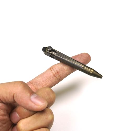 YEEMO Mini bolígrafo de acción de latón con llavero, bolígrafo de bolsillo EDC hecho a mano, 76 mm, con 2 recambios de repuesto y caja de regalo (bronce)