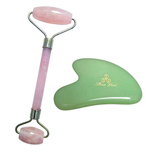 Jade Face Roller for Anti-Aging, Anti-Wrinkle Beauty Skincare Rose Quartz Massager Tool (Jade Roller & Gua Sha Massager Set)