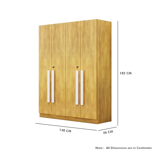 Image of Bniture 4 Door Wardrobe for Bedroom with Lockable Door & Hanging Space | Almirah for Clothes with Elevated Bottom Base | Wardrobe for Storage Cupboard | 3 Years Warranty (Giant Wood, 4 Door)