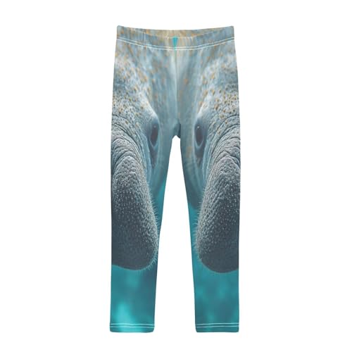 Lovely Manatee Ocean Girls Casual Leggings for Kids Printed Long Pant Bottoms Stretch and Soft