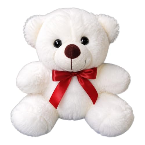 Image of Cute Teddy Bear Soft Toy Plush Stuffed Animal with Red Bow for Kids Baby - Soft Huggable Teddy Doll for Cuddling, Birthday Gift & Home Decor 25CM