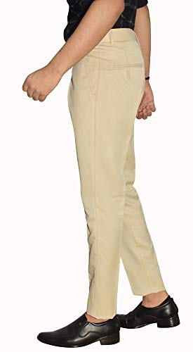 Image of KUNDAN Slim Fit Men Beige Polyester Viscose Blend Trousers