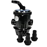 6-Wege Top-Mount-Ventil Ø 177 mm - Für 32/38 mm Poolschlauch - 1 1/2'' Innengewinde - Inkl. 3 Schlauchtüllen 32/38 mm & Manometer - Filtern Rückspülen Nachspülen Winter Zirkulieren Entleeren