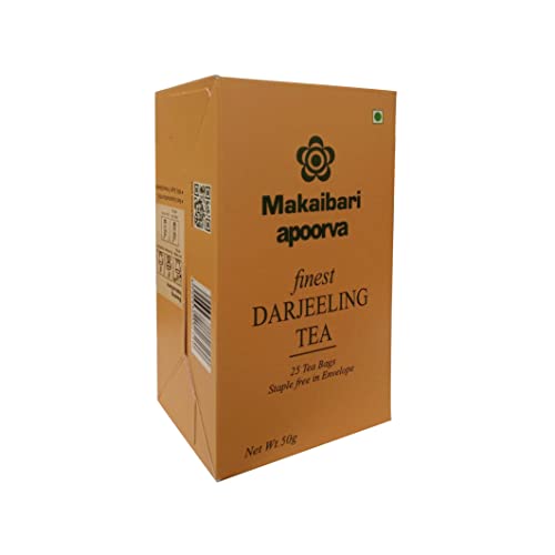 Image of Makaibari Apoorva Organic Darjeeling Black Leaf 25 Tea Bags, 50 Grams | 100% Organic Tea | Premium Darjeeling Whole Long Leaf Black Tea - (Pack of 3) (25 Tea Bags Each)