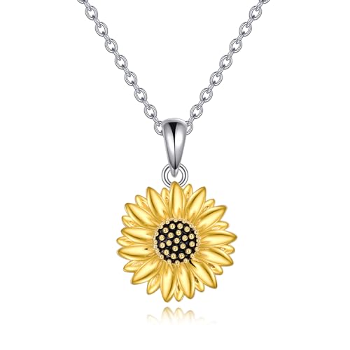 TIGER RIDER Sunflower Necklace for Women Sterling Silver Cute Animal Axolotl Dragonfly Moth Owl Black Cat Bee Pendant Necklaces Animals Jewelry Birthday Gifts for Women Wife