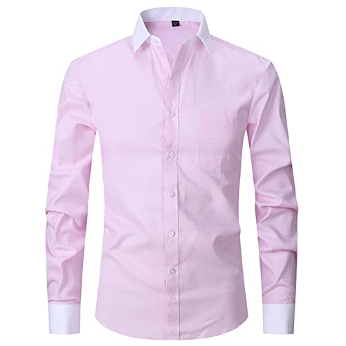 ALSOGO Men's Dress Shirts Long Sleeve Slim Fit Button Down Casual Shirt with Pocket
