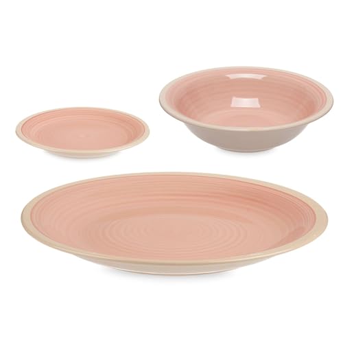 Set 18 pzs vajilla gres rosa borde colección VESSIA