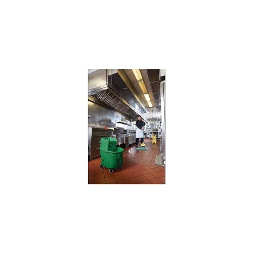 Image of Rubbermaid Commercial Products WaveBrake 35 QT Side-Press Mop Bucket and Wringer Combo on Wheels Green for Heavy-Duty Floor Cleaning