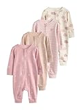 NEXT Bebés niña Pack de 4 Pijamas Tipo Pelele con Cremallera bidireccional para bebé Rosa 12 Meses-18 Meses