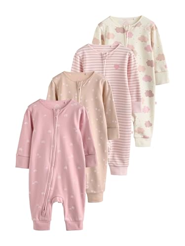 NEXT Bebés niña Pack de 4 Pijamas Tipo Pelele con Cremallera bidireccional para bebé Rosa 9 Meses 12 Meses