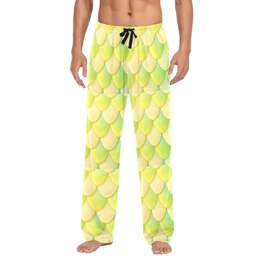 Men's Green Dragon Scales Pajama Pants with Pockets - Straight Fit Cotton Sleep Bottoms for Lounge & Nightwear#8292