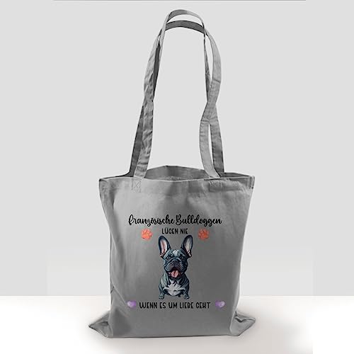 Baumwolltasche - Hunde - Französische Bulldogge - Geschenk Hundebesitzern - Unisize - Hellgrau - personalisierte tasche geschenke für hundefans hundebesitzer bulldoggen einkaufstasche