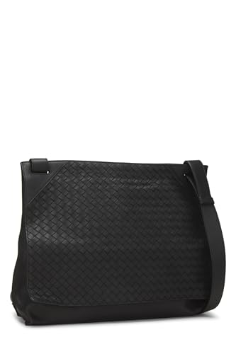 Pre-Loved Black Intrecciato Leather Flat Messenger Bag, Black2