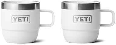 YETI Rambler 6 oz Stackable Mug, Stainless Steel, Vacuum Insulated Espresso/Coffee Mug, 2 Pack, White