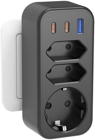6 in 1 Mehrfachstecker Doppelstecker für Steckdose Mehrfachsteckdose mit 3 USB STGAROT 4000W/16A 3 Fach Steckdosenadapter mit 2 PD20W USB-C Mehrfachstecker für Steckdose