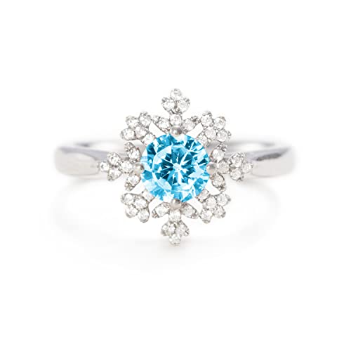 STORYJEWELLERY Snowflake Promise Rings for Women, Silver Cubic Zirconia Dainty Snowflake Statement Rings for Women, Birthday Christmas Valentines Gifts