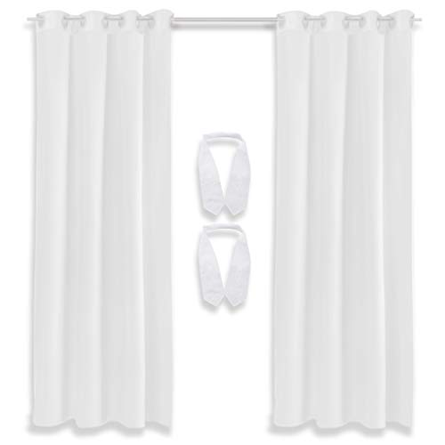 Bestlivings Lot de 2 rideaux décoratifs à œillets avec embrasses et crochets, 140 x 145 cm, Polyester, Blanc - Blanc neige., 140 x 145 cm