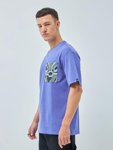 Image of Bewakoof Heavy Duty 1.0 Official Marvel Merchandise Black Panther Men's Graphic Print Oversized Fit Half Sleeve Round Neck Cotton T-Shirt