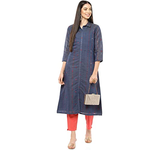Image of Rangriti Indigo Art Silk A Line Kurta