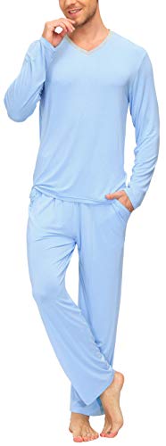 JINSHI Men's Pajama Sets Sleepwear Nightwear Lightweight Quick Dry Soft 2 Piece Long Sleeve Mens Loungewear Sets with Pocket