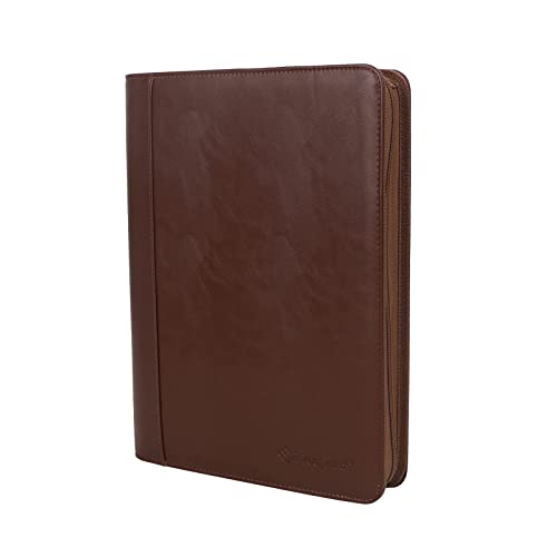 Freeprint Zippered Portfolio 3 Ring Binder Organizer With Writing Pad Legal Size Letter - Pu Leather Padfolio Document Organizer For Interview Business，Brown #TOP1