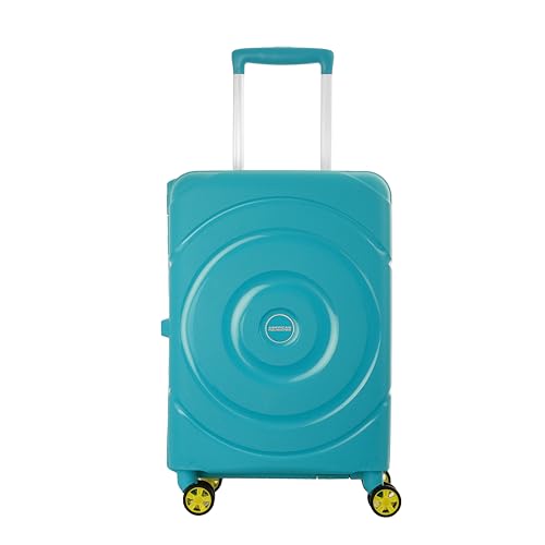 Image of American Tourister Polycarbonate Material Circurity Max 55 cm Small Hardside Cabin Suitcase with Xtrasecu 3-Point Locking System & Double Spinner 8 Wheels for Unisex - Scuba Blue