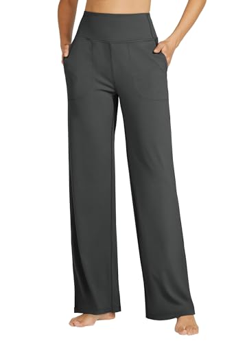 Pantalon yoga jambe large femme confortable taille haute doux 71cm