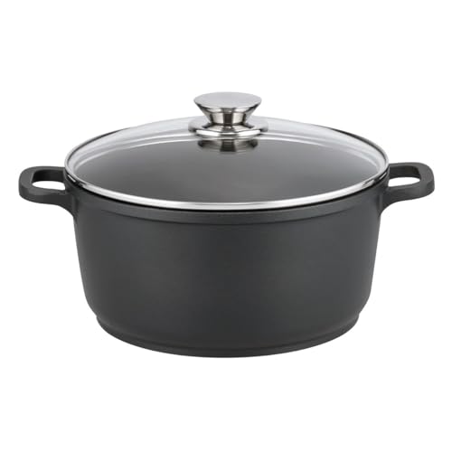 Elo 9156026 Kochtopf mit Glasdeckel Ø 20 cm Gusseisentopf für alle Herdarten und Backofen, Aluguss, Glas, Schwarz, 20 cm