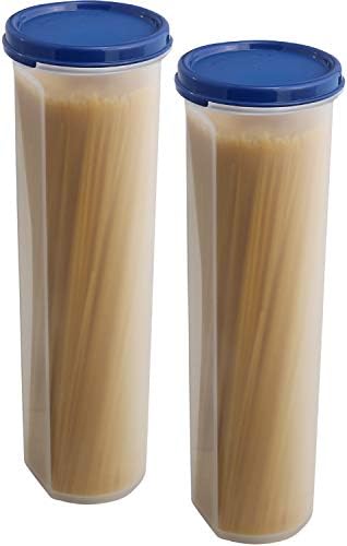 Tall Clear Spaghetti Pasta Container Storage With Lid-2 Pk.Multi-Purpose Kitchen Pantry Organization And Food Storage For Noodles Beans Straws - Airtight Leakproof Spaghetti Keeper BPA Free 37 oz.
