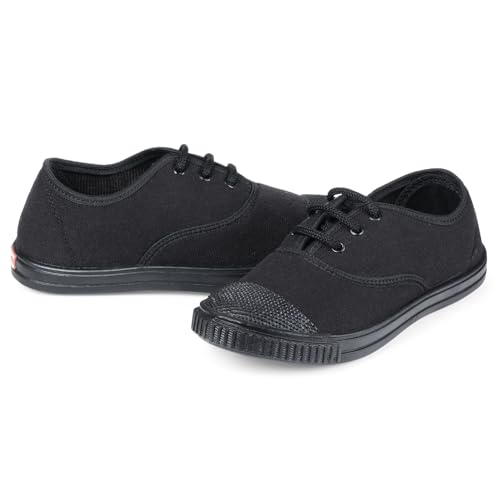 Image of DOCTOR EXTRA SOFT Uniform Tennis Canvas School Shoes with Laces Black & White for Boys & Girls | Memory Foam Cushion & Anti-Bacterial Technology| Lightweight | Comfortable| Durable & Anti-Skid D-3004