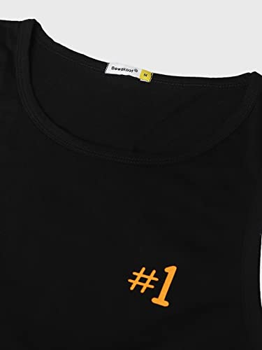 Image of Bewakoof Men's Second to None Typography Black Round Neck Sleeveless Oversized Vest