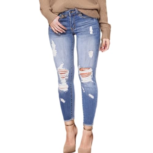 Women's Ripped Skinny Jeans Slim Fit Distressed Destroyed Stretchy Denim Pants