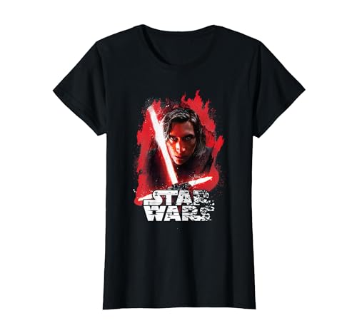 Star Wars Last Jedi Kylo Ren Paint Portrait Graphic T-Shirt T-Shirt, Women, Black, Medium