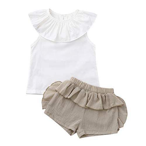 Preisvergleich Produktbild BeautyTop Toddler Kinder Bekleidung Baby Kinder Mädchen Sommer-Outfit Dreiteiliger Kleidung Süße Rüschen Einfarbig Weste Tops T-Shirt + Shorts Set Kleidung Anzug 2Stück