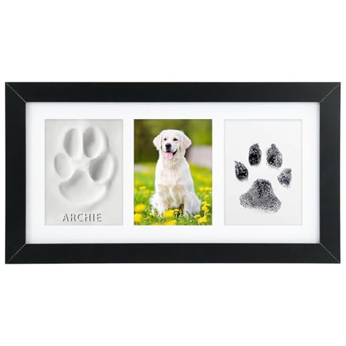 Seencool Paw Print Frame Kit Dog Paw Print Kit with No Toxic Clay & No Mess Ink Pad Pet Paw Print Impression Kit with Customization Tool Wooden Pet Memorial Frame DIY Dog Lover Gifts